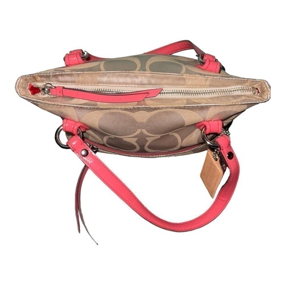 Coach Canvas Signature Horses and Carriage Hobo Tote Bag- Pink/Khaki - Picture 7 of 16